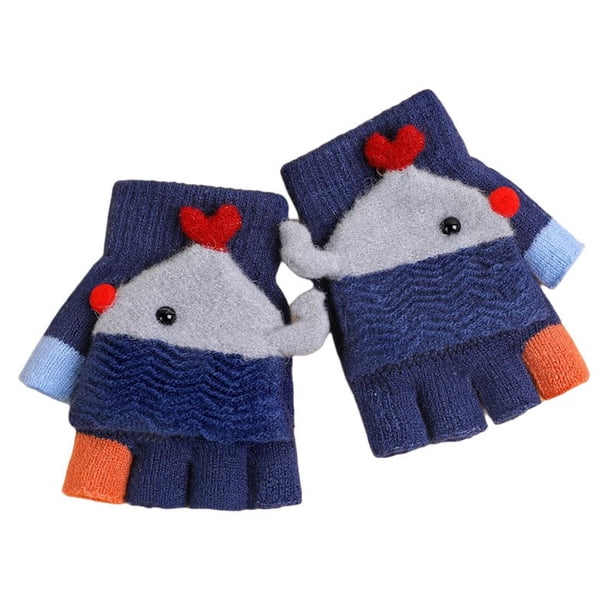 3 pares de manoplas convertibles para niños, guantes cálidos sin dedos, guantes de dibujos animados para niños pequeños con cubierta de manopla para niño y niña