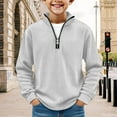 thumbnail image 2 of longantii Boys Half Zip Pullover Mock Neck Ribbed Sweatshirts Outdoor Quarter Zip Up Long Sleeve Shirt Winter Clothes White 3-4 Years, 2 of 3