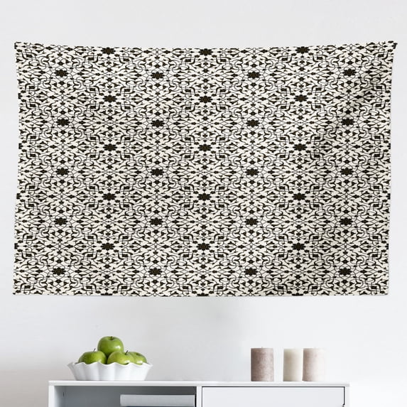 Antique Oriental Tapestry, Vibrant Flowers Framed Connected Lines, Fabric Wall Hanging Decor for Bedroom Living Room Dorm, 2 Sizes, Multicolor, by Ambesonne