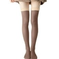 thumbnail image 2 of hoksml Women Winter Fleece Socks Fashion Fake Translucent Warm Pantyhose Solid Coffee Knee Hig-calf Socks, 2 of 3