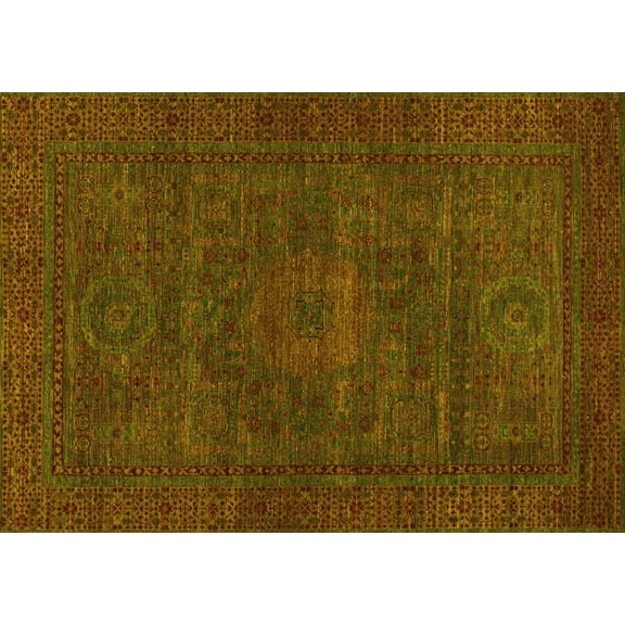 Ahgly Company Machine Washable Indoor Rectangle Abstract Yellow Modern Area Rugs, 5' x 7'