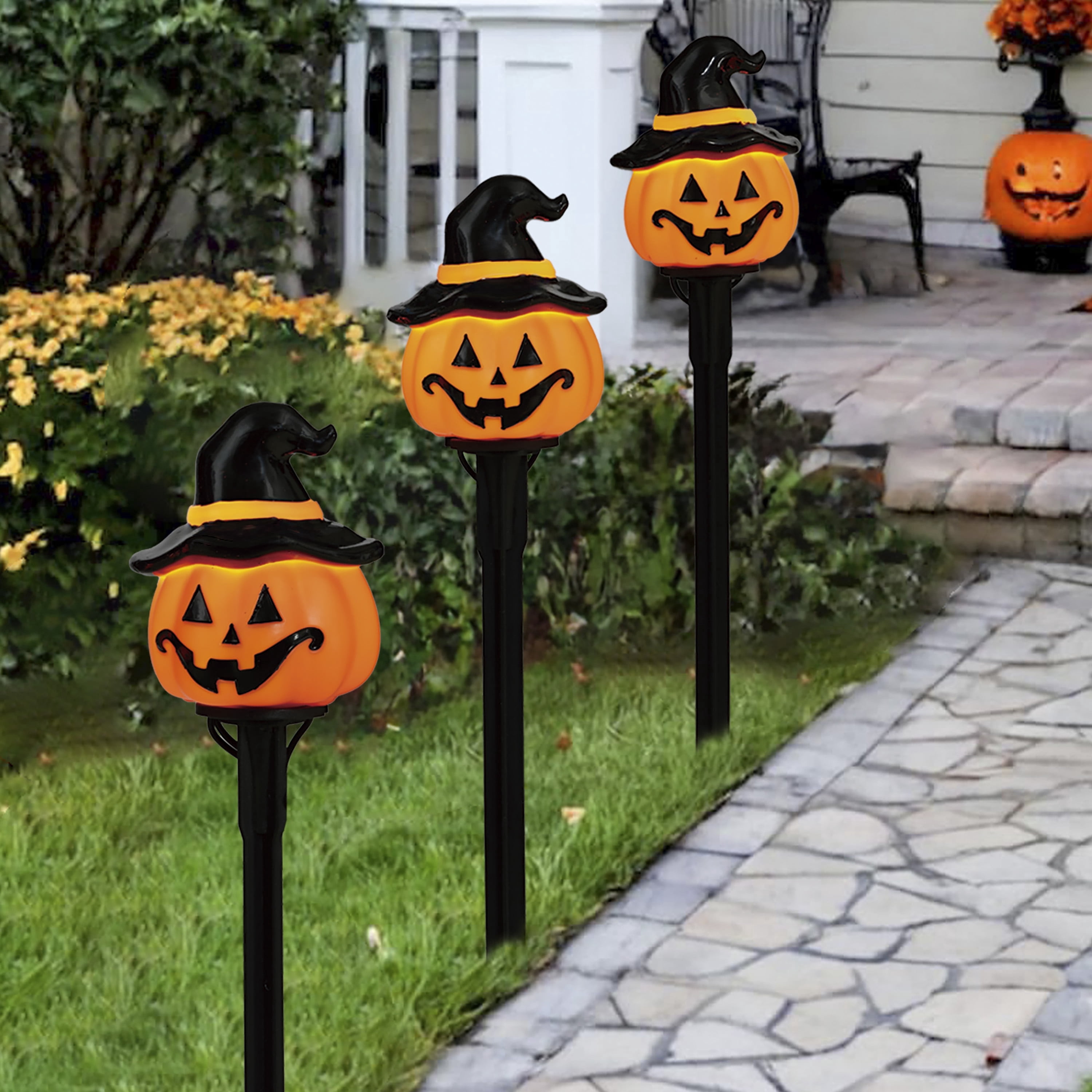 Outdoor LED Pumpkin Pathmarkers, 3', 3 Pieces, Halloween by Way To Celebrate