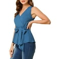 thumbnail image 4 of INSPIRE CHIC Women's Summer Sleeveless V Neckline Wrap Tie Waist Tops XS Cobalt Blue, 4 of 6