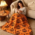 thumbnail image 4 of Halloween Orange Throw Blanket 59x51 Inch with Black Pumpkin Bat Pattern,Ultra Soft Non-Shedding Lightweight Flannel for Sofa, Living Room Holiday Party Decor, 4 of 5