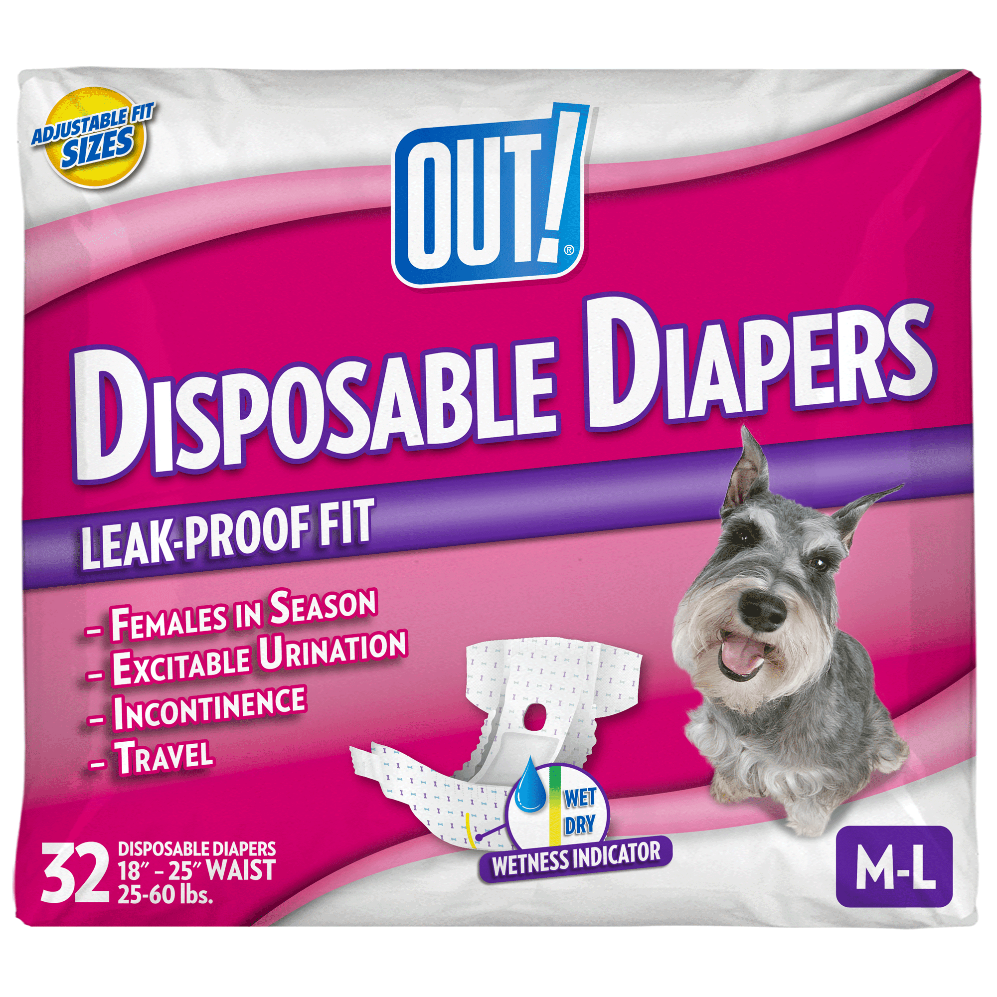 OUT! Disposable Female Dog Diapers, Absorbent Female Dog Diapers with Leak Protection, Medium