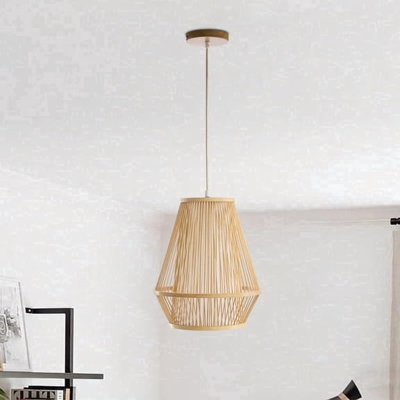Booniture Bamboo Woven Pendant Lights Hanging Lamp with 13" Hand Bamboo Basket Shade for Kitchen Island Farmhouse Dining Room Bar Bedroom Foyer Hallway,Natural