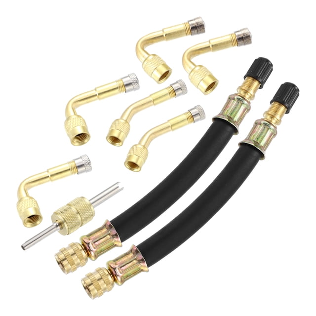 9 piezas de extensi?n de v?stago de v?lvula de neum?tico con 2 tubos extensores dobles 5,1" 1 herramienta de extracci?n de n?cleo de v?lvula 6 adaptador de extensi?n de v?stago de v?lvula 45 90 135 grados para cami?n de coche Unique Bargains vástagos de válvula automotriz