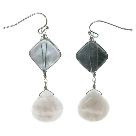 Silver-Tone French Hook Dangle Earrings Iridescent & Gray Accents