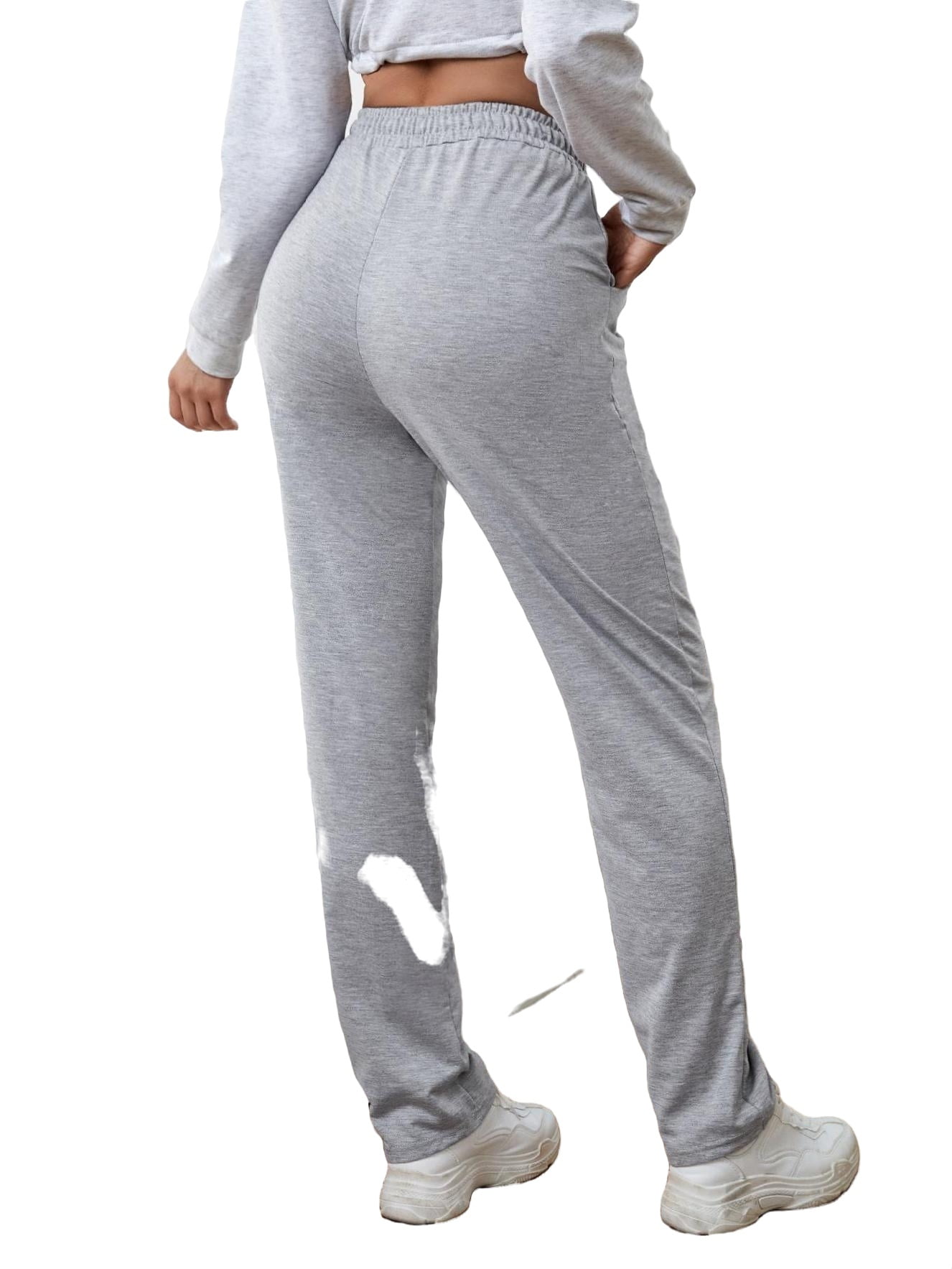 Womens Casual Pants Elastic Waist Solid Sweatpants Grey L