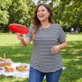 thumbnail image 2 of Agnes Orinda Women's Plus Size T-Shirt Rainbows Stripe Crew Neck Short Sleeve Top 4X Black White, 2 of 8