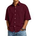 thumbnail image 2 of OIOLOYJM Mens Shirts Basic Casual Cotton Button Down Shirts Summer Short Sleeve Collared Relaxed Fit T-Shirts Stylish Vacation Clothes Wine L, 2 of 5