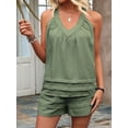 thumbnail image 6 of Women'S 2 Piece Vacation Outfits Sleeveless Tank Top and Matching Shorts Sets Green M, 6 of 8
