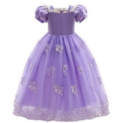 IBTOM CASTLE Little Girls Princess Halloween Cosplay Outfits for Kids Party Fancy Dress up Long Evening Gown 7-8 Years Purple