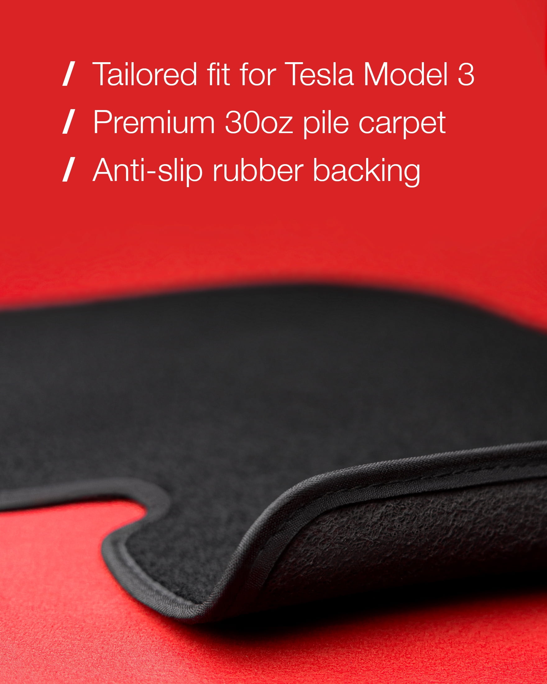Nordstrand Floor Mats for Tesla Model 3 2023-2017 - Custom 3D Fit - 1st & 2nd Row - Set of 3 - Nylon Anti-Slip Backing - 30oz Heavy Duty Carpet Mat - All Weather Car Liner Floormats