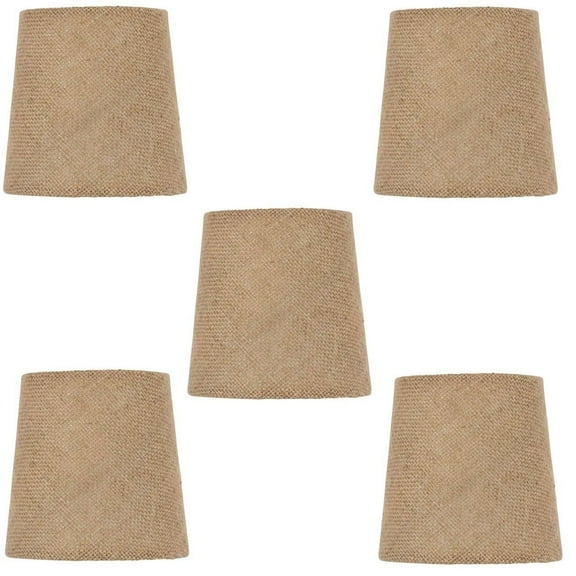 Set of 5 Rolled Edge Burlap Drum Chandelier Shades 5 Inch with Burlap Chain Cover