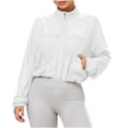 thumbnail image 2 of Inverlee Women's Stand Collar Mesh Zip Up Cropped Athletic Jacket Lightweight Breathable Windbreaker Trendy Solid Gym Runing Outwear White L, 2 of 7