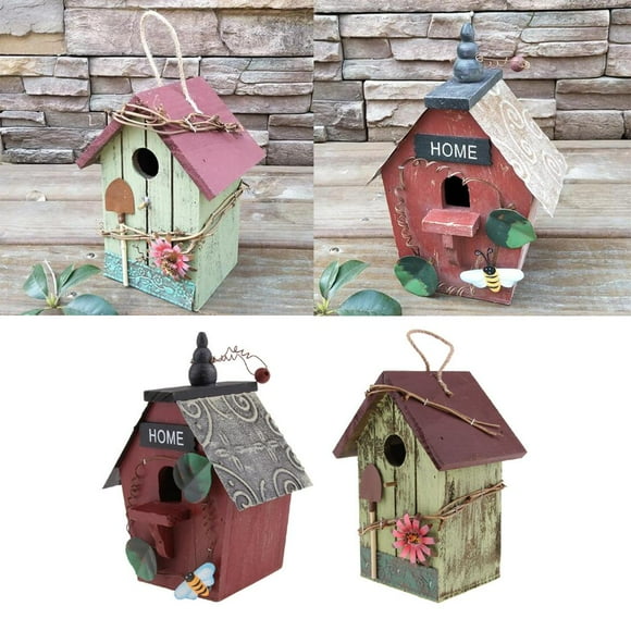 2 Unids wooden bird House, Retro Country Cottages Bird House, Woodland Birdhouse Garden Decoración Colgante Al CUTICAT Casas decorativas para pájaros al aire libre