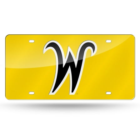 Wichita State NCAA Shockers Yellow Mirror Look Acrylic License Plate Laser Tag