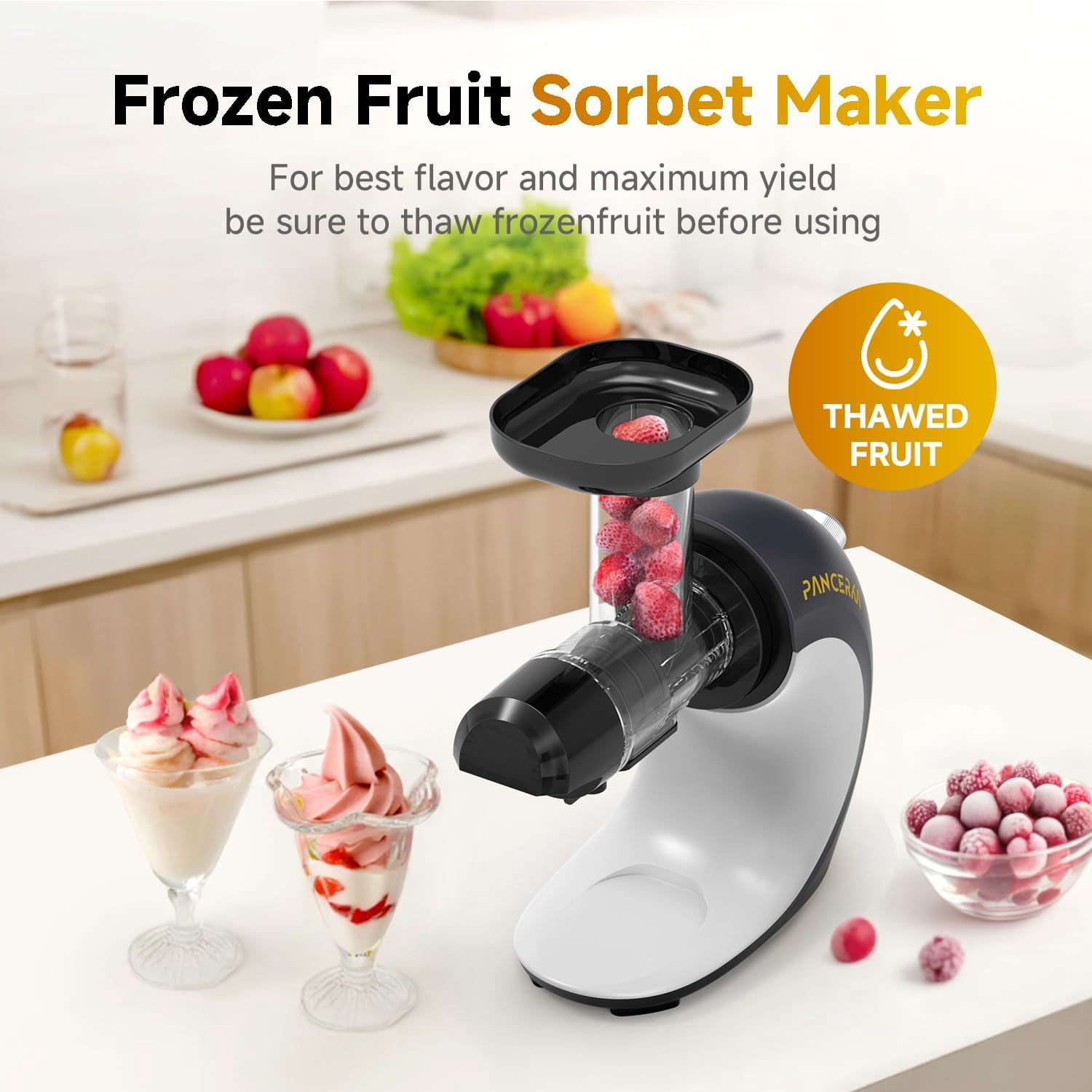 Frozen Fruit Sorbet Maker - Soft Ice Cream Machine for Healthy Vegetarian Dairy Free Snacks, Easy Clean