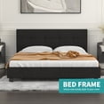 thumbnail image 2 of Mecor Upholstered Linen Platform Queen Size Bed Metal Frame - with Solid Wood Slats Support - Square Stitched Headboard - Black, Queen, 2 of 8