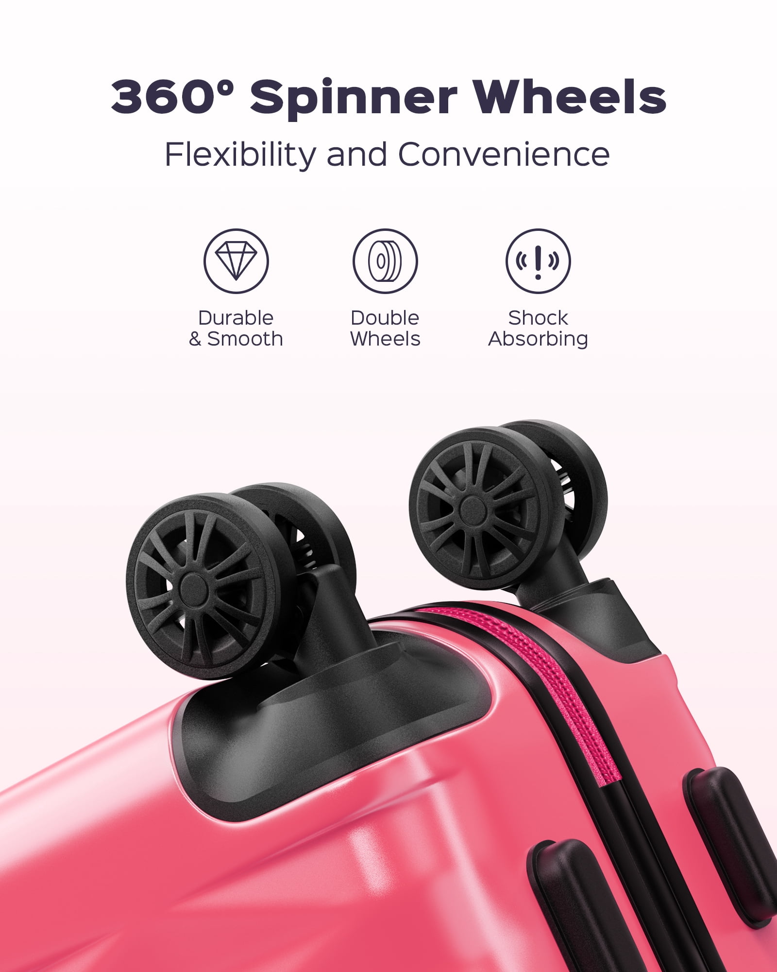 3 Piece Luggage Sets 20"/24"/28" ABS+PC Lightweight Hardshell Suitcase with Spinner Wheels and TSA Lock,Pink