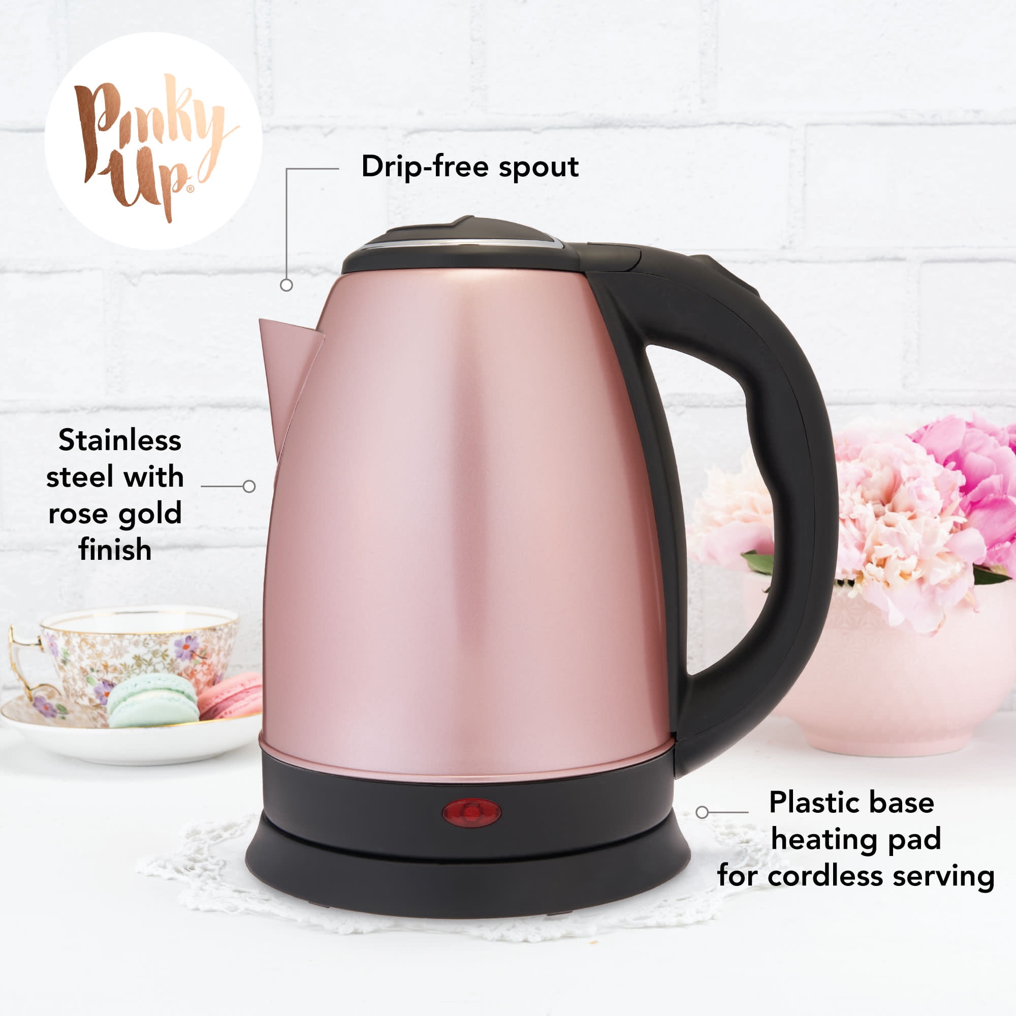 Pinky Up Parker Cordless Electric Kettle for Tea and Coffee, 56oz Rose Gold