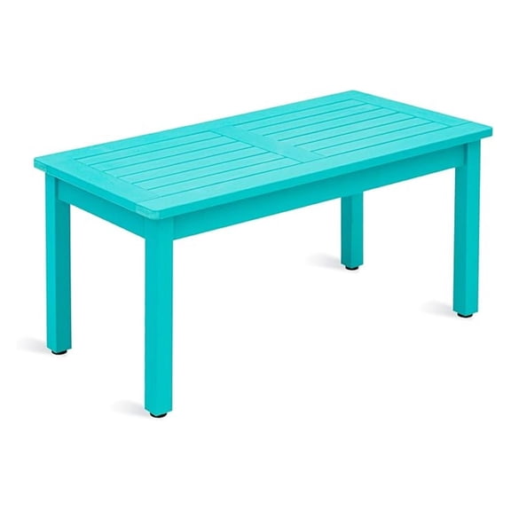 Outdoor Coffee Table Rectangle, Patio Coffee Tables for Outside, All Weather Patio Coffee Table with Slatted for Deck, Garden, Balcony, Indoor or Outdoor Use, Aruba Blue