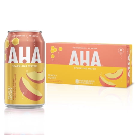 AHA Peach and Honey Sparkling Water, 12 fl oz, 8 Cans