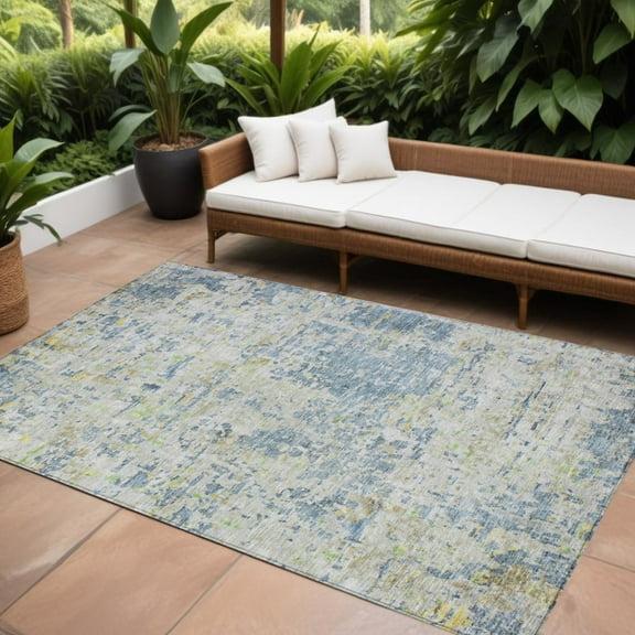 HomeRoots 604545 9 x 12 ft. Blue, Gray & Green Abstract Washable Indoor & Outdoor Rectangle Area Rug