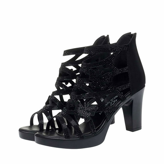 Nrmvnmi Summer Heels for Women Open Toe Booties Hollow Out High Heel Chunky Block Sandals Black Mothers Day Gifts