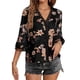 thumbnail image 1 of SAYOO Tops casuales para mujer, estampado floral, manga 3/4, cuello en V, ahuecado, patchwork, tops sueltos SAYOO casual, 1 of 4