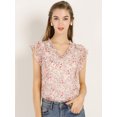 thumbnail image 2 of Unique Bargains Blouse à Volants pour Femmes Florale Décontractée Col en V Manches Courtes, 2 of 6