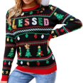 thumbnail image 1 of Suéter Divertido Gibobby con Cuello Redondo Holgado de Lentejuelas Navideñas para Mujer Bordado de Árbol de Navidad Negro XL, 1 of 5