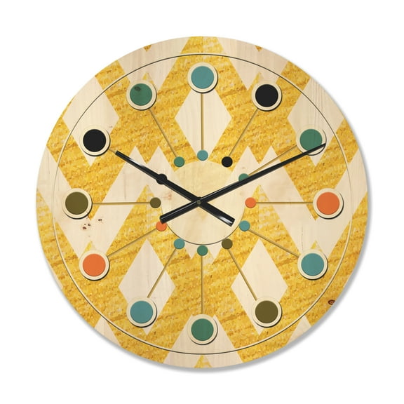 Designart 'Gold Glittering Lines Retro Pattern' Mid-Century Modern Wood Wall Clock