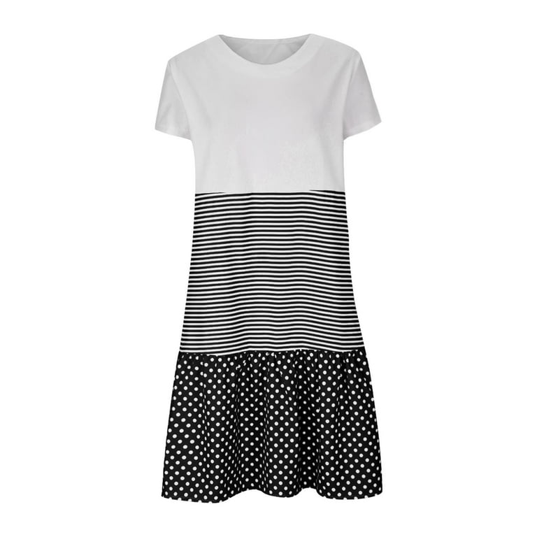 Women's Casual Short Sleeve Dress Breathable Polyester Stripe