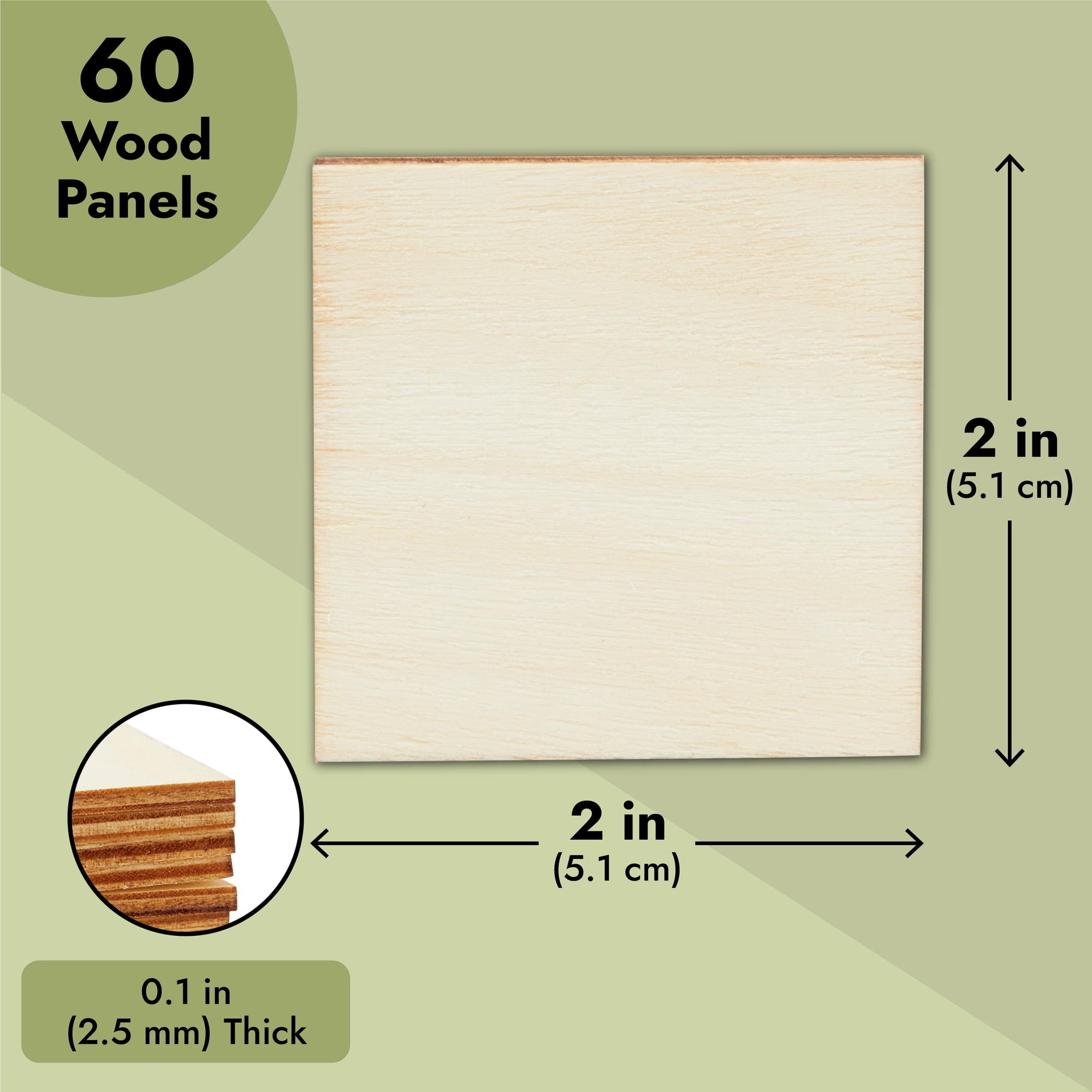 60 Pieces 2x2 Wood Squares for DIY Crafts, Unfinished Wooden Cutout Tiles  for Painting 