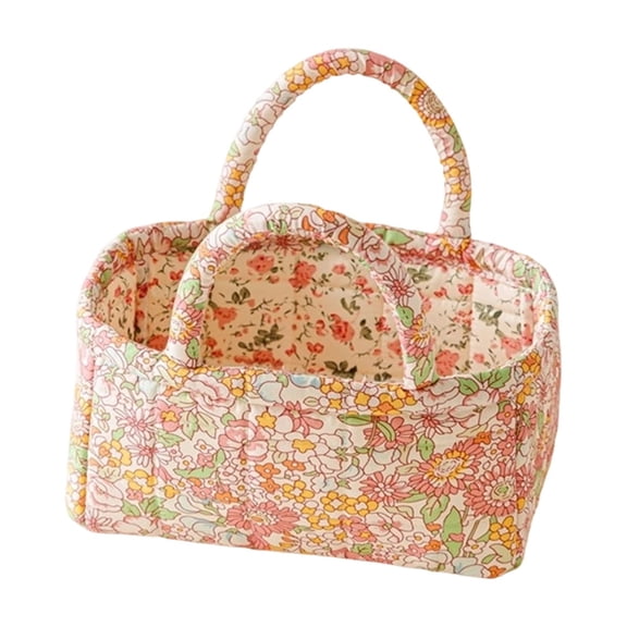 Basket for Storage, Collapsible Fabric Storage Basket with Carry Handles, 9X5X5 Inch Boho Decor Basket for Small Items, Floral Print Bedside Bedroom Storage Basket, Soft Quilted