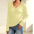 thumbnail image 7 of JoveMarine Womens Tops V Neck Pullover - Long Sleeve Cable Knit Sweater Color, Tops for Women Cozy Warm Knit Top,Yellow XL, 7 of 7