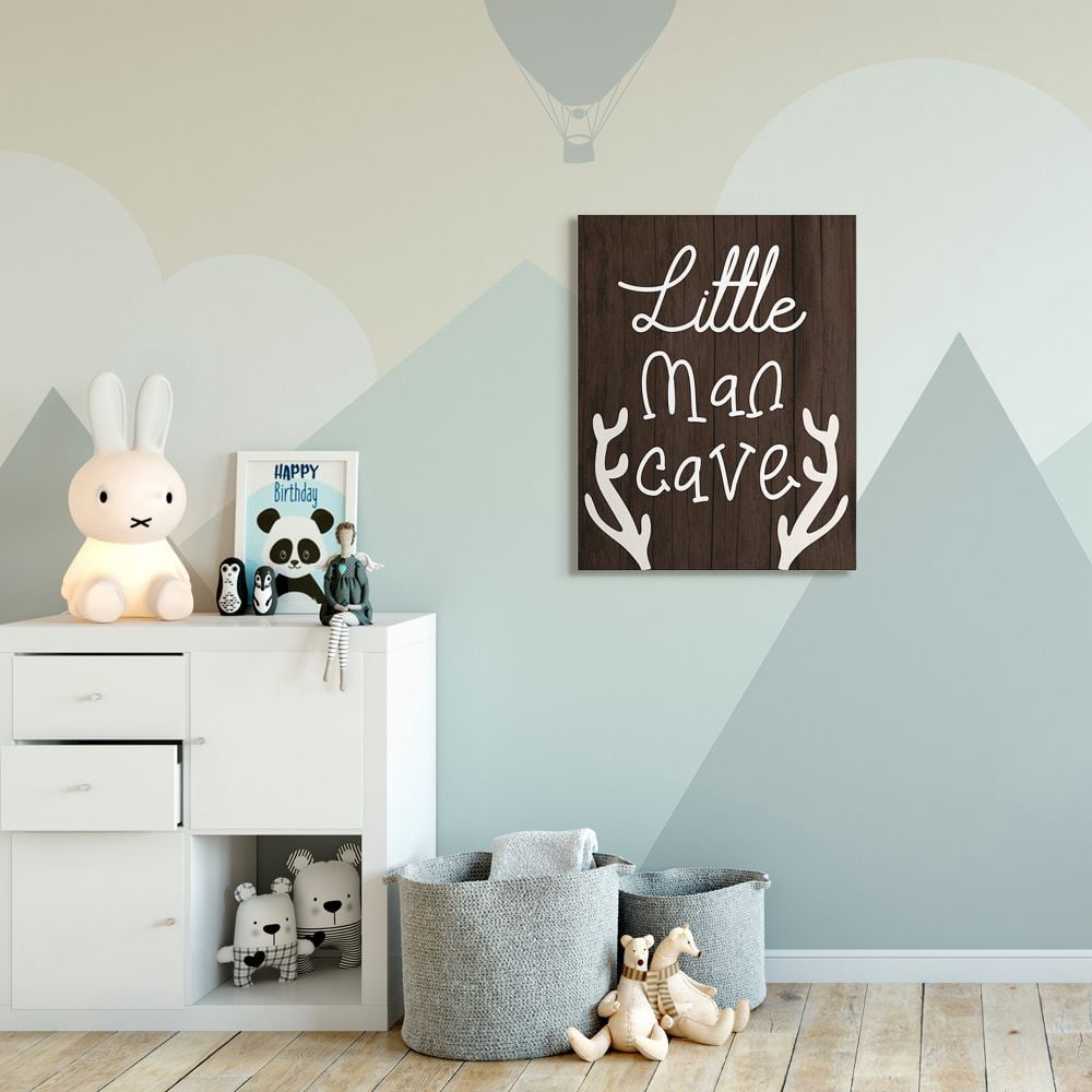 Stupell Industries Little Man Cave Boy's Rustic Room Sign Brown Canvas Wall Art Design by Daphne Polselli
