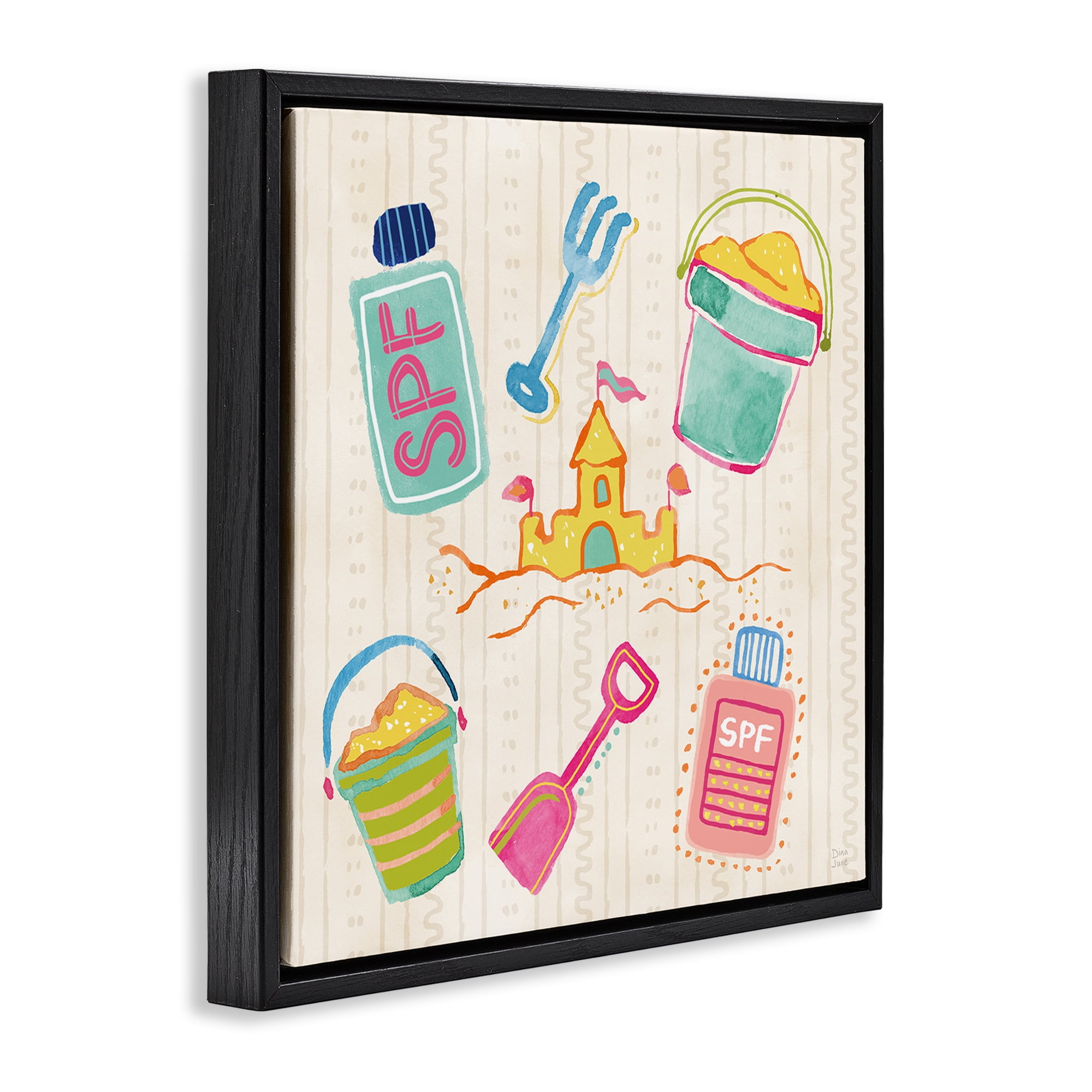 Stupell Industries Fun In The Sun Beach Pails Black Framed Floater Canvas Wall Art, design by Dina June