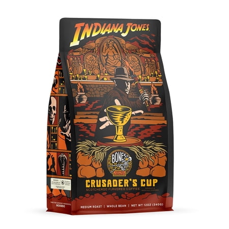 Bones Coffee Company Crusader s Cup Ground Coffee Beans Scotcheroo Flavor | 12 oz Flavored Coffee Gifts Low Acid Medium Roast Gourmet Coffee Beverages Inspired by Disney s Indiana Jones (Ground)