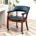 thumbnail image 4 of Take a Seat Dillon Armchair with Wheels in Blue Vegan Leather Fabric and Wood, 4 of 6