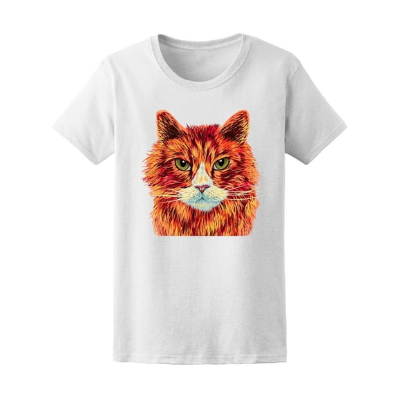 Hand Drawn Red Serious Cat T-Shirt Women -Image by Shutterstock, Female Large