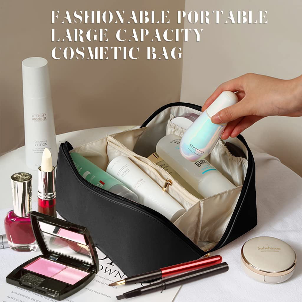 LEICURACE Portable Makeup Bag Opens Flat for Easy Access,Waterproof Large  Cosmetic Bag Toiletry Bag, White, Retro Fashion : : Beauty
