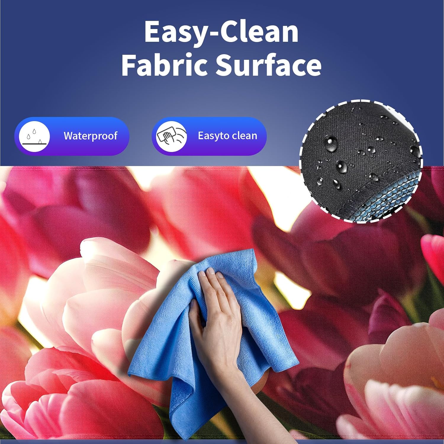 Extra Large Gaming & Office Mouse Pad (31.5" x 11.8") with Durable Stitched Edges – Bouquet of Tulips Flowers Pink and Purple Blossoms Girly Floral Close-up, Anti-Slip Extended XXL Desk Mat