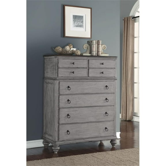 Bowery Hill Farmhouse Wood Drawer Chest with Weathered Gray Finish
