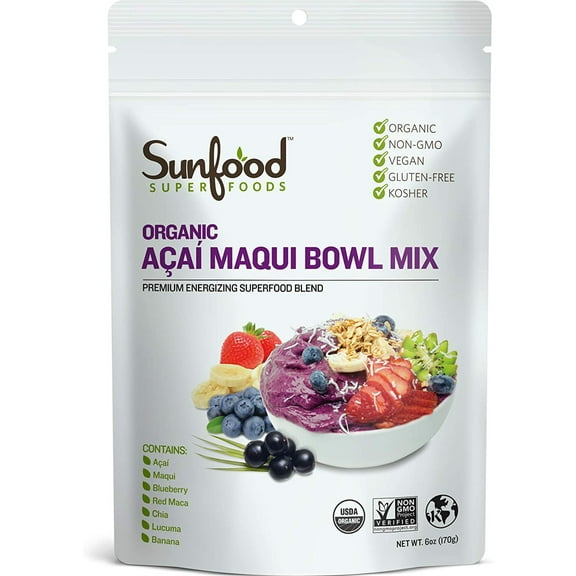 Sunfood Superfoods Organic Acai Maqui Bowl Mix Superfood Powder with Antioxidant, 6 Oz