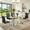 Table+4 Black Chairs, variant on Hi loPres 7-Piece Dining Set, 71" Tempered Glass Table with Silver Metal Pedestal Base and 6 Light Gray PU Leather Chairs with Silver Legs for Dining Room