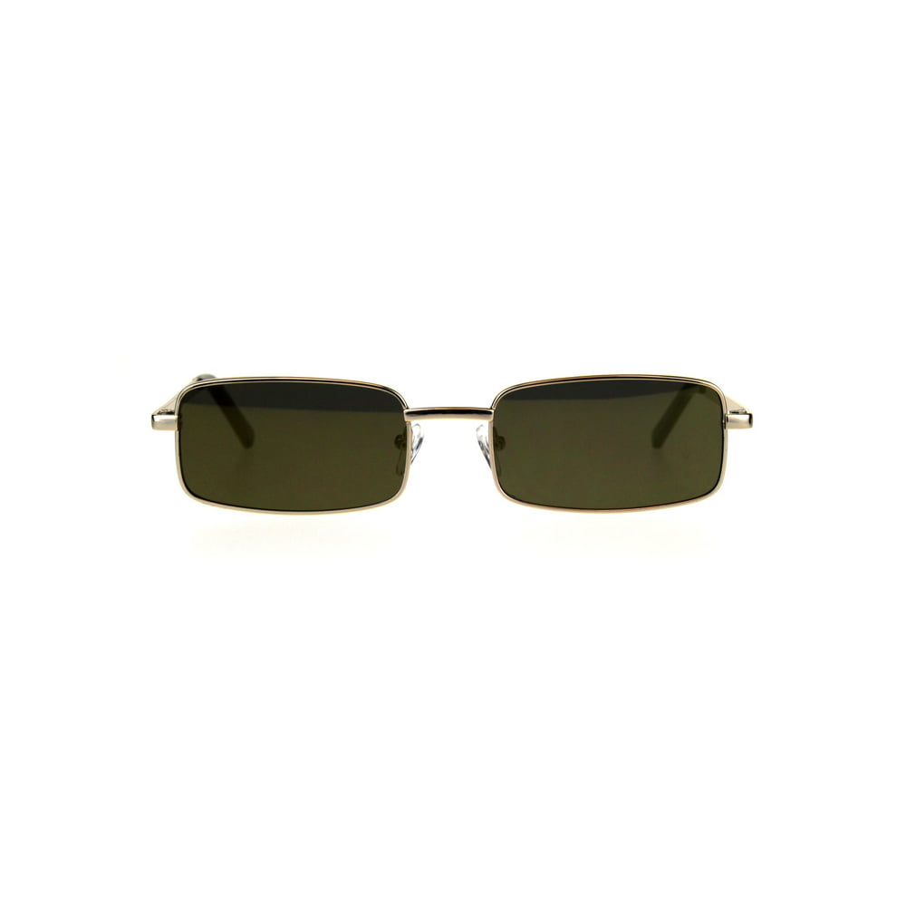 Sa106 Mens Retro Vintage Narrow Rectangular Og Mirror Lens Sunglasses All Gold