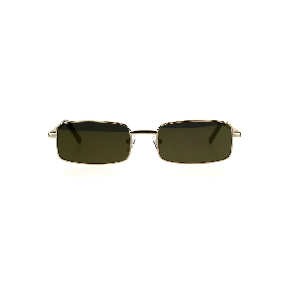 SA106 Mens Retro Vintage Narrow Rectangular OG Mirror Lens Sunglasses All Gold
